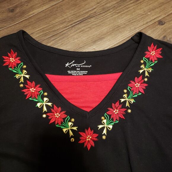 Kim Roger's Black Christmas Blouse Women's Sz M - Picture 3 of 5